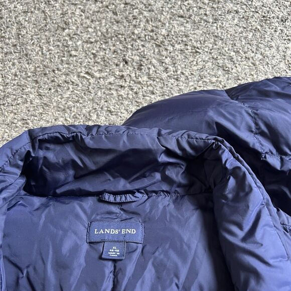 Lands End Navy Puffer Vest Goose Down Nylon Packable Mens XL 46-48 Snap - Picture 4 of 5